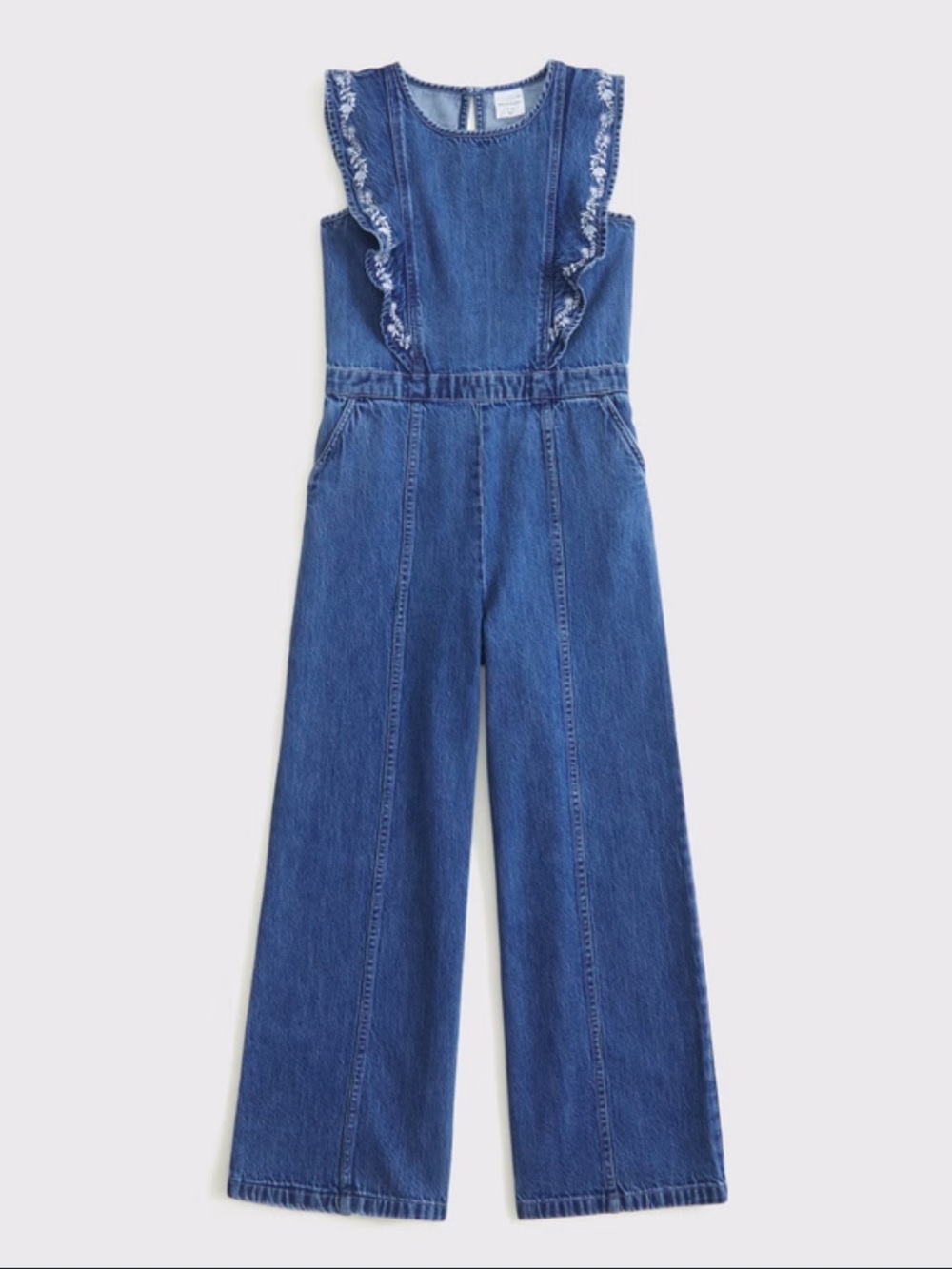 abercrombie kids Blue Denim Ruffle-Trim Wide Leg Jumpsuit